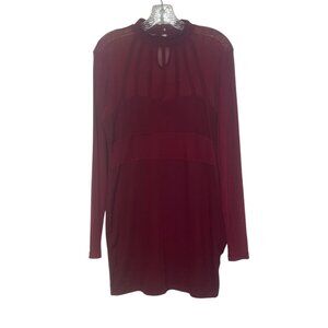 Long Sleeve Dress Womens Burgundy XL Sheer Panel
